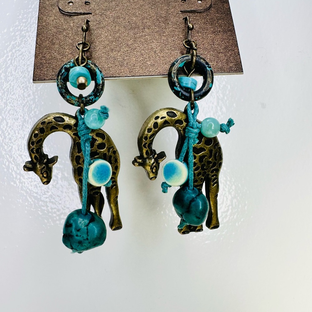 Treska Bronze and Turquoise Giraffe Earrings